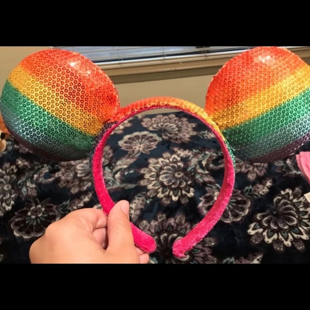 Disney Parks Mouse Ears Rainbow Headband Bow Metallic Sequin - headband